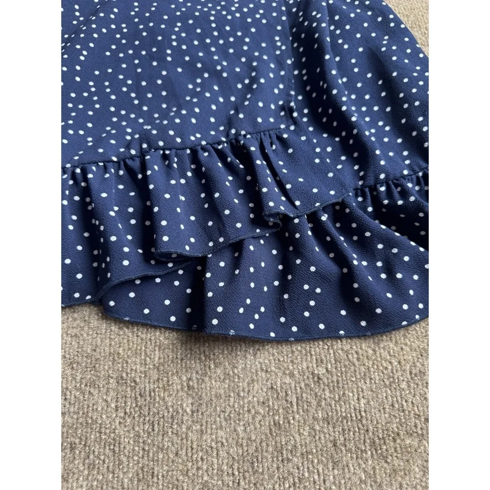 Relipop Womens Navy Blue & White Polka Dot Lightweight Wrap Sundress Dress S